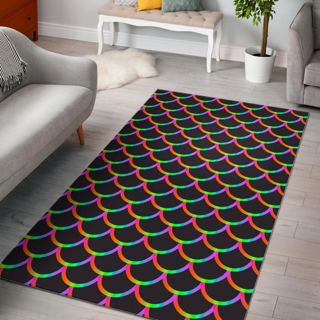 Black Mermaid Scales Pattern Print Area Rug Floor Decor