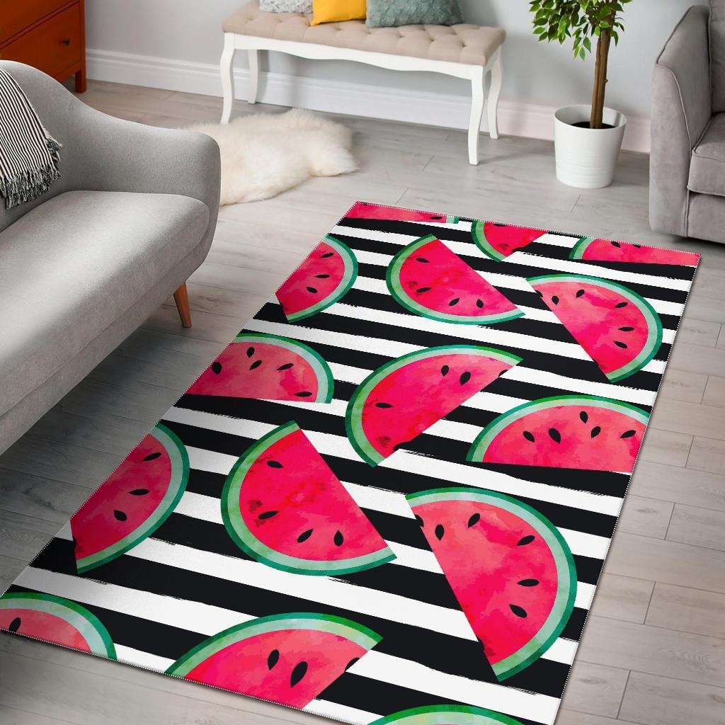Black Striped Watermelon Pattern Print Area Rug Floor Decor