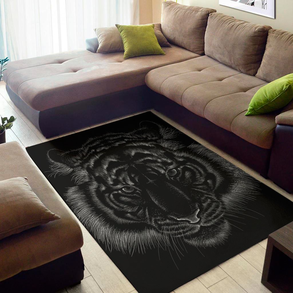 Black Tiger Portrait Print Area Rug Floor Decor