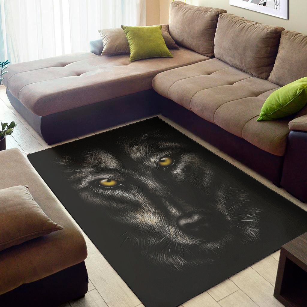 Black Wolf Portrait Print Area Rug Floor Decor