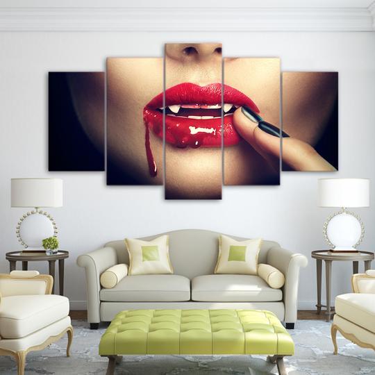 Blood Red Lips Of A Vampire - Abstract 5 Panel Canvas Art Wall Decor