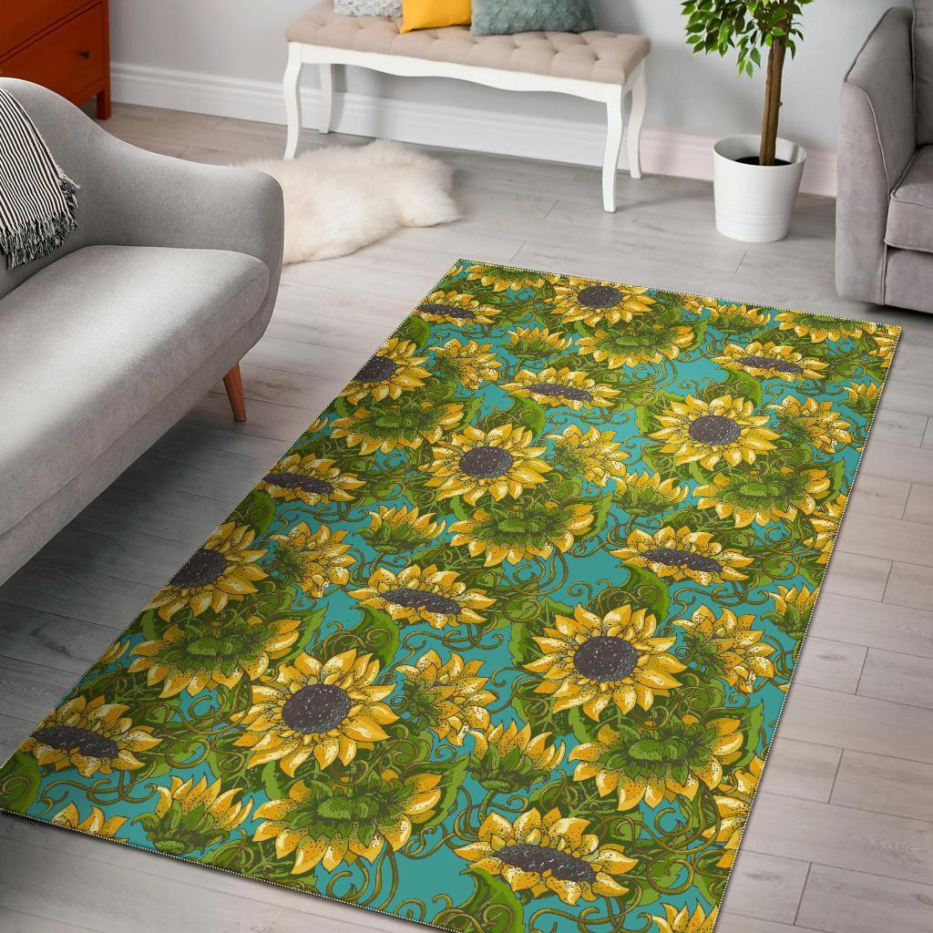 Blooming Sunflower Pattern Print Area Rug Floor Decor