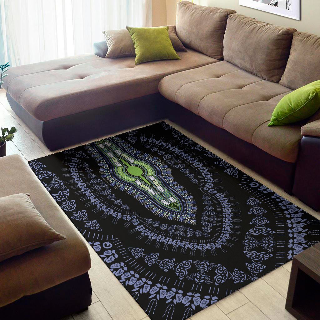 Blue And Black African Dashiki Print Area Rug Floor Decor