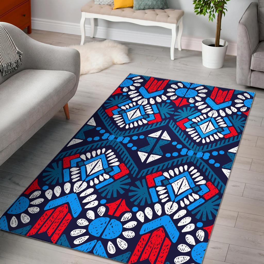 Blue And Red Aztec Pattern Print Area Rug Floor Decor
