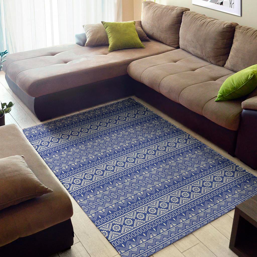 Blue And White African Pattern Print Area Rug Floor Decor