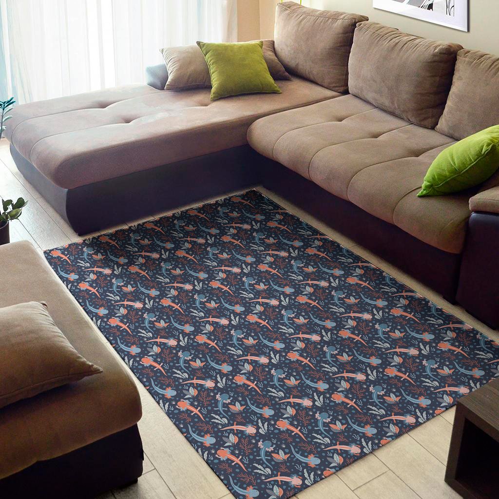Blue Axolotl Pattern Print Area Rug Floor Decor