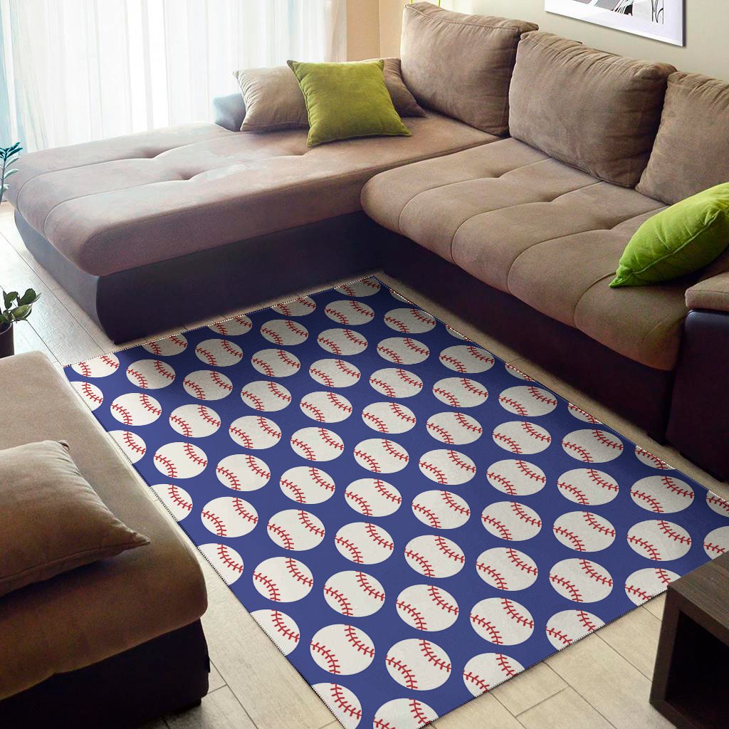 Blue Baseball Pattern Print Area Rug Floor Decor