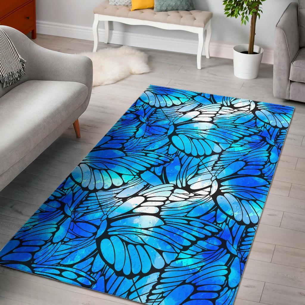 Blue Butterfly Wings Pattern Print Area Rug Floor Decor