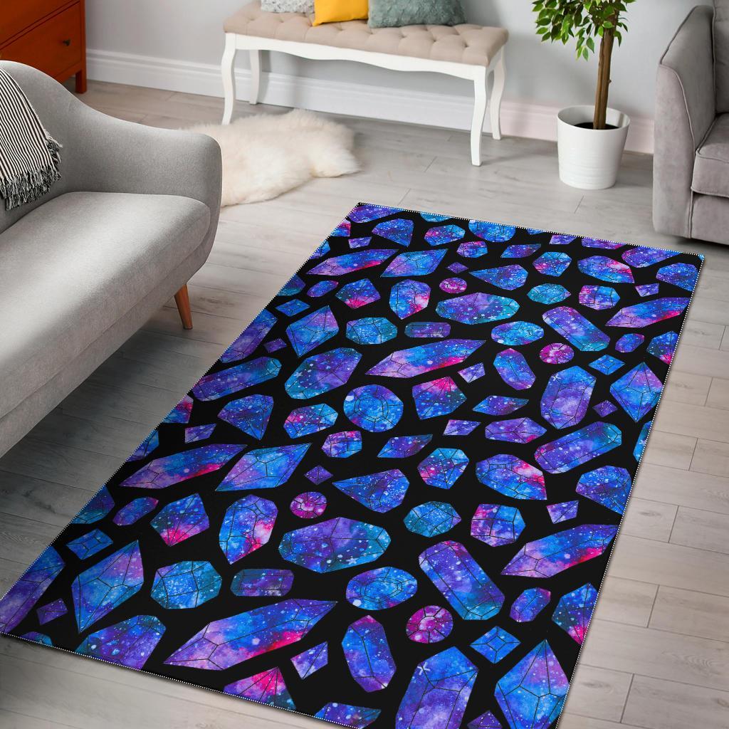 Blue Crystal Cosmic Galaxy Space Print Area Rug Floor Decor