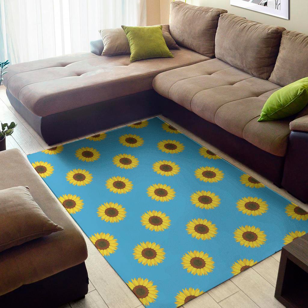 Blue Cute Sunflower Pattern Print Area Rug Floor Decor
