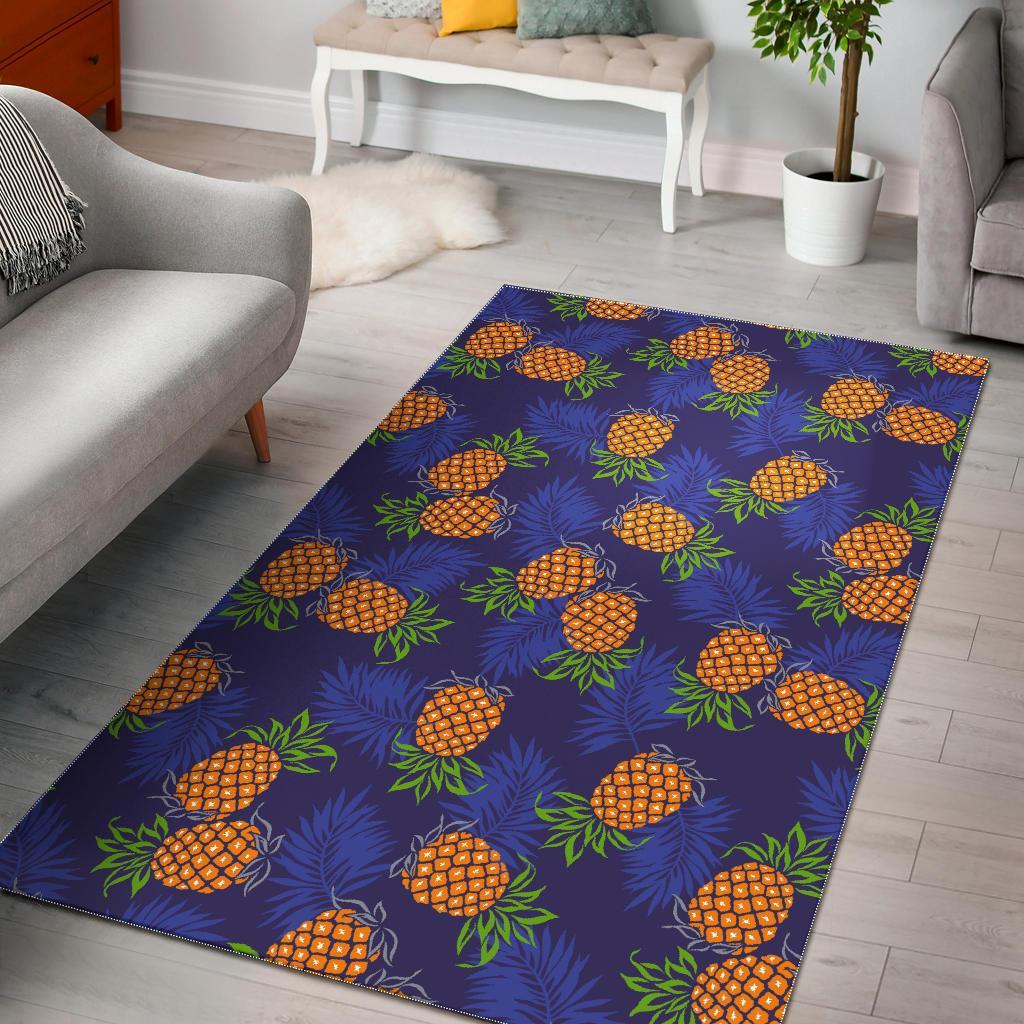 Blue Leaf Pineapple Pattern Print Area Rug Floor Decor