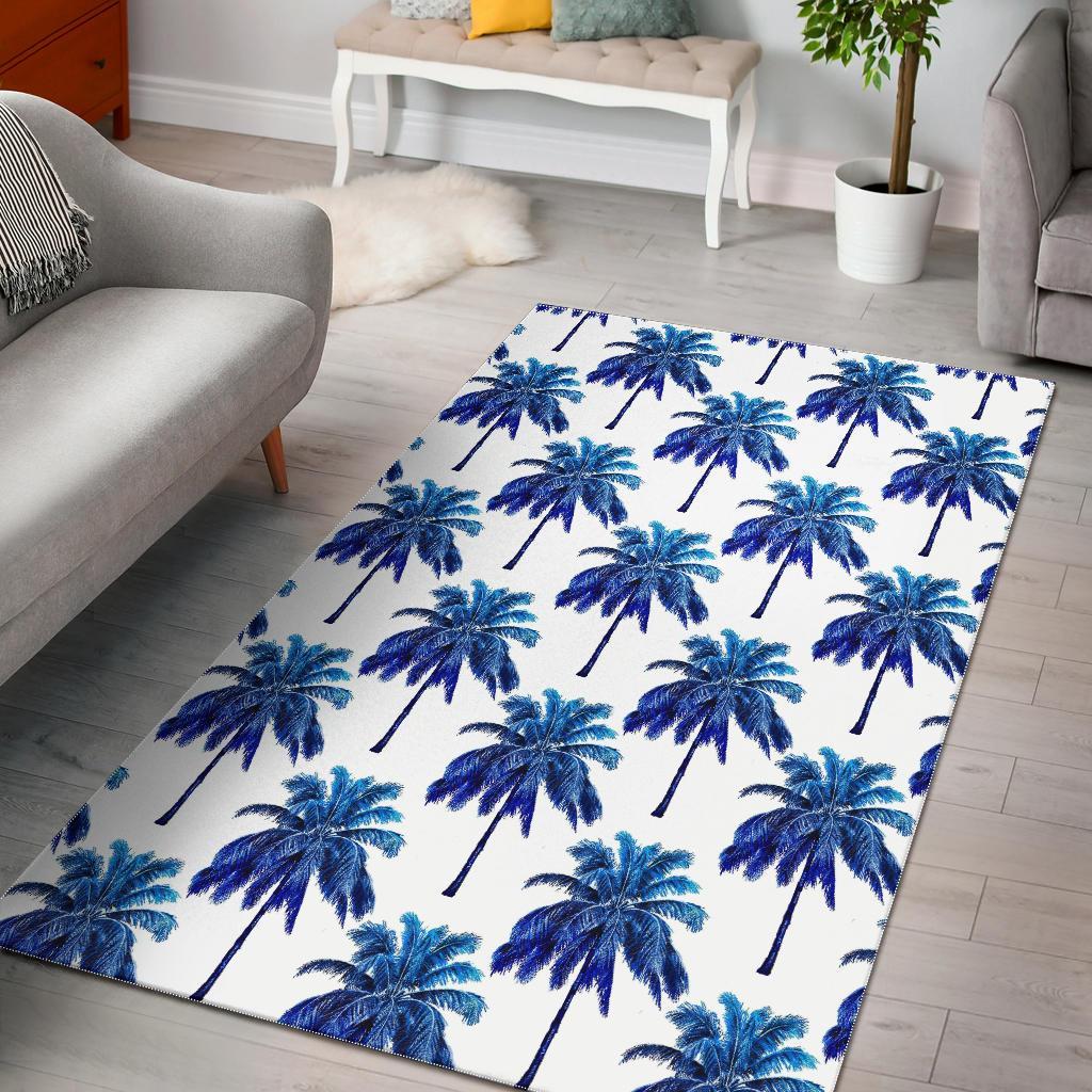 Blue Palm Tree Pattern Print Area Rug Floor Decor