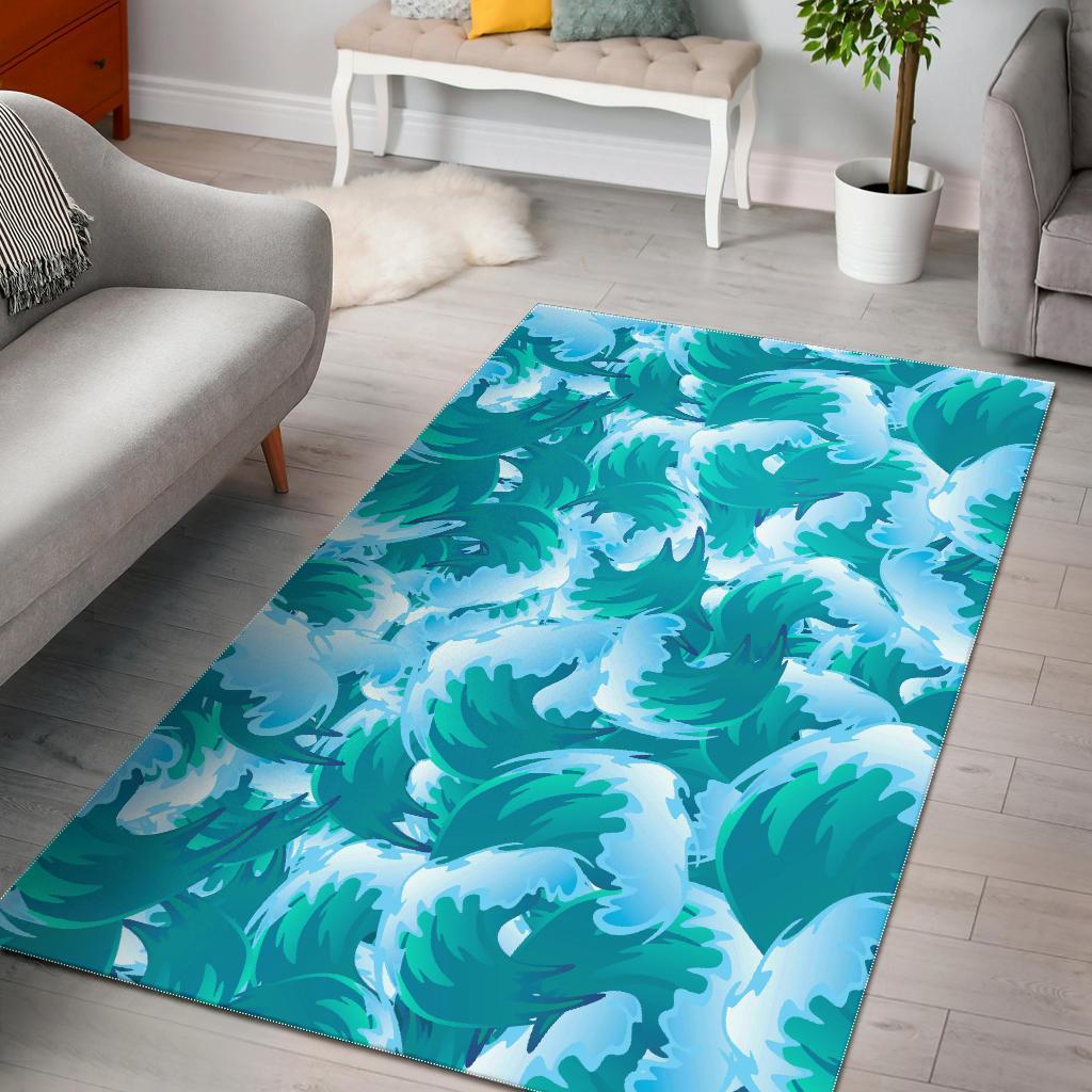 Blue Surfing Wave Pattern Print Area Rug Floor Decor