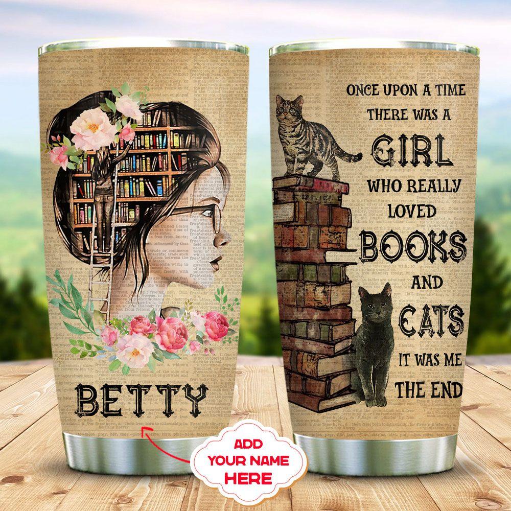 Books And Cats Girl Personalized Stainless Steel Tumbler