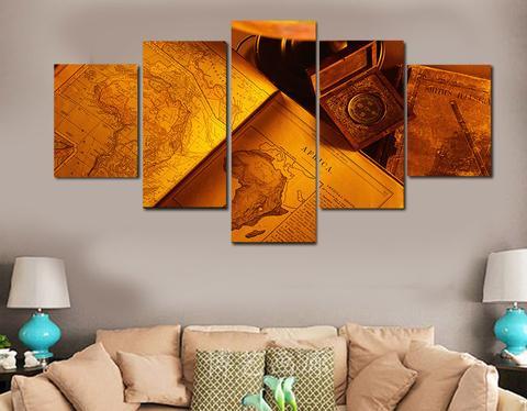 Books Old Africa - Abstract 5 Panel Canvas Art Wall Decor