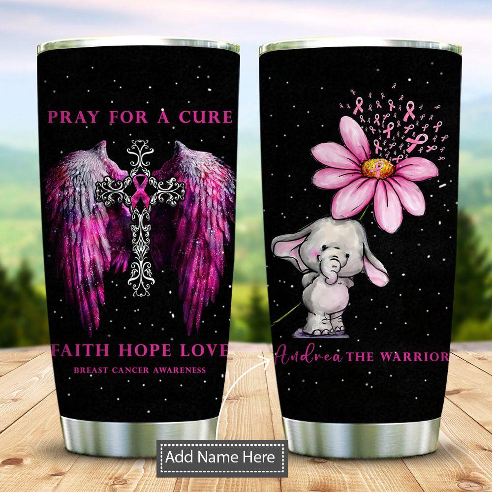 Breast Cancer Elephant Faith Personalized Stainless Steel Tumbler