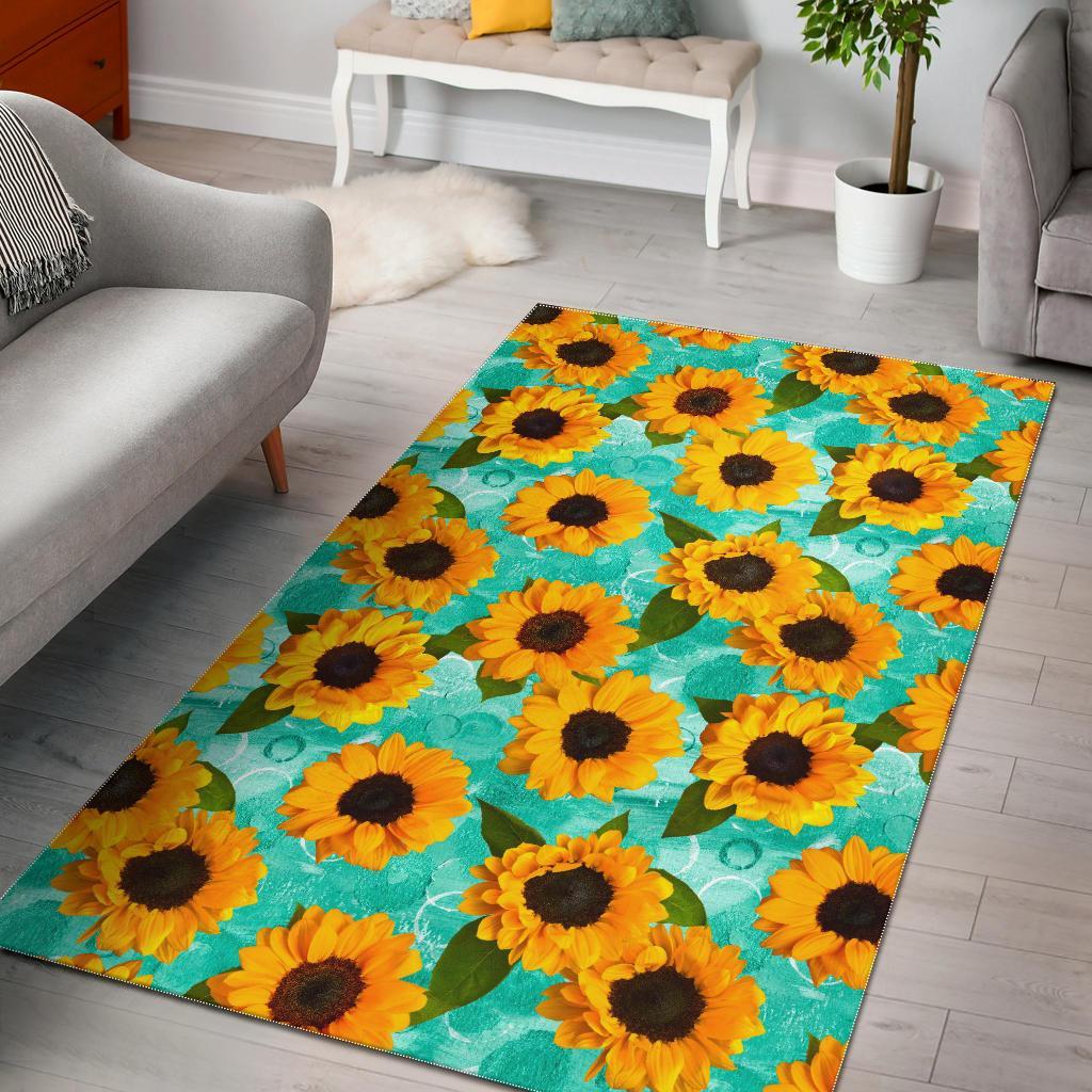 Bright Sunflower Pattern Print Area Rug Floor Decor