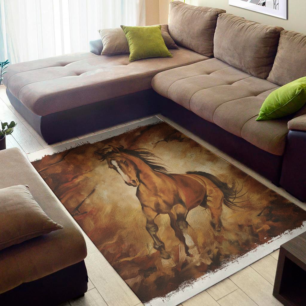 Brown Horse Painting Print Area Rug Floor Decor