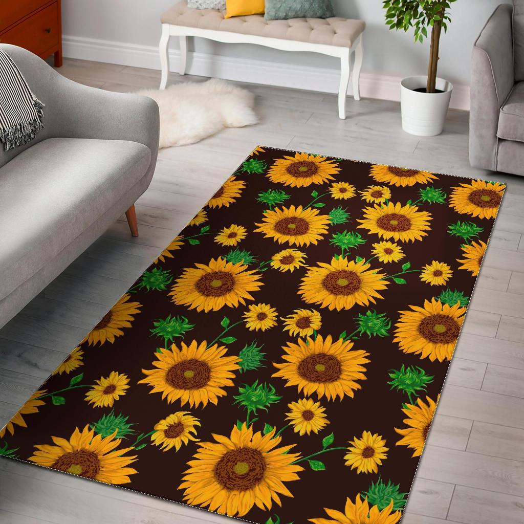 Brown Sunflower Pattern Print Area Rug Floor Decor