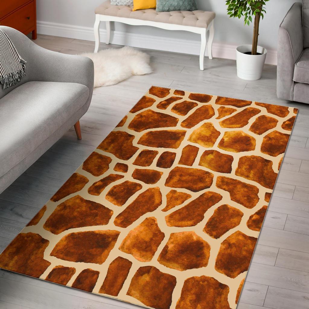 Brown Watercolor Giraffe Pattern Print Area Rug Floor Decor