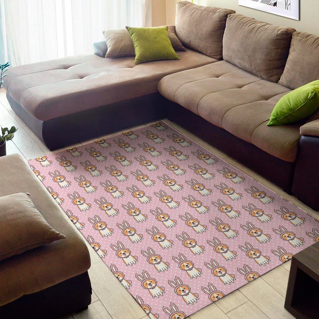 Bunny Corgi Pattern Print Area Rug Floor Decor