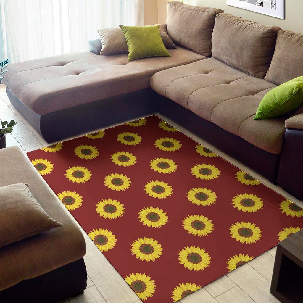 Burgundy Sunflower Pattern Print Area Rug Floor Decor