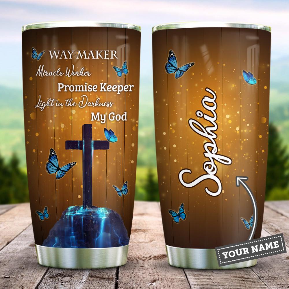 Butterfly Faith God Way Maker Personalized Stainless Steel Tumbler