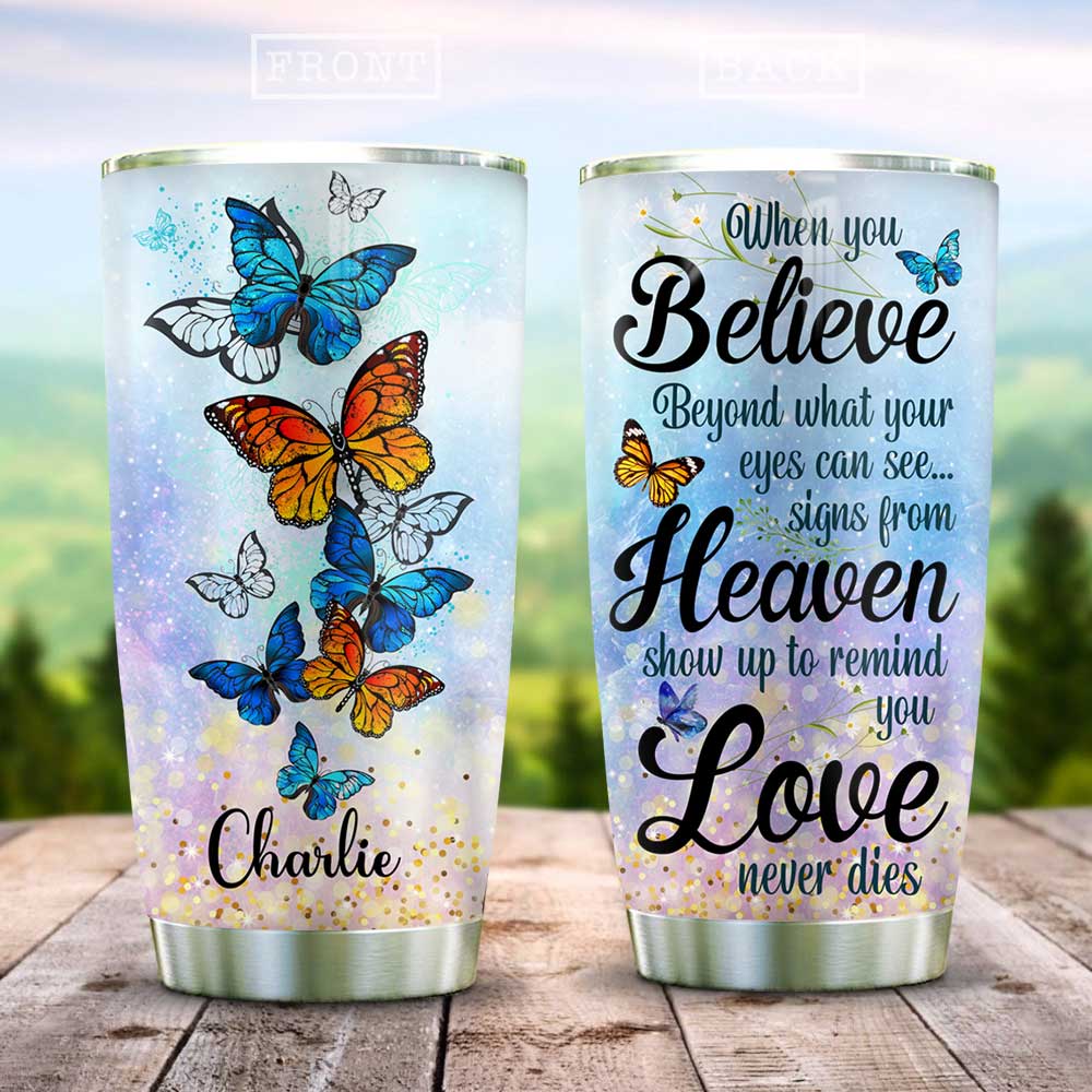 Butterfly Love Never Dies Personalized Stainless Steel Tumbler