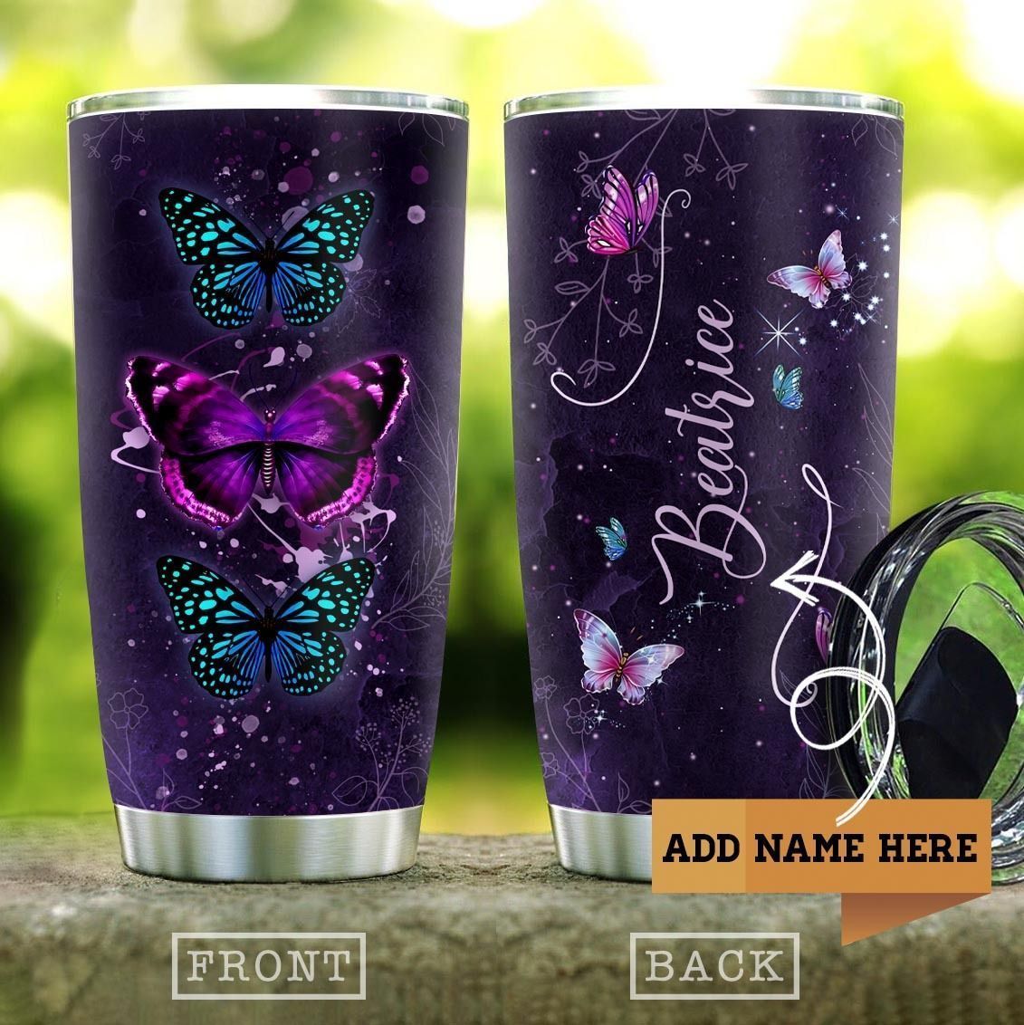 Butterfly Purple Personalized Stainless Steel Tumbler
