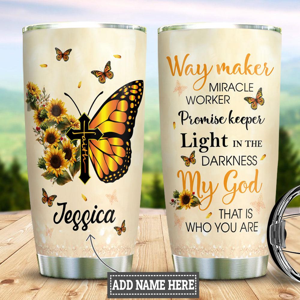 Butterfly Sunflower My God Way Maker Personalized Stainless Steel Tumbler