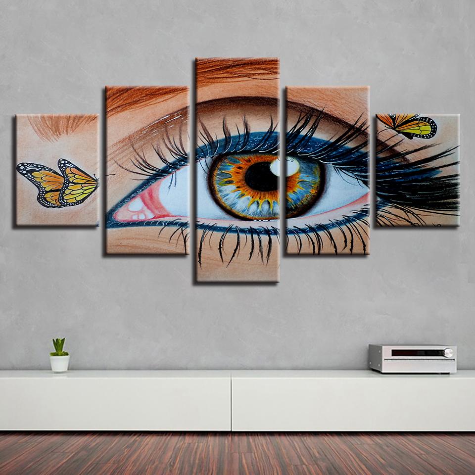 Butterfly Tattoo WomanS Eyes - Abstract 5 Panel Canvas Art Wall Decor