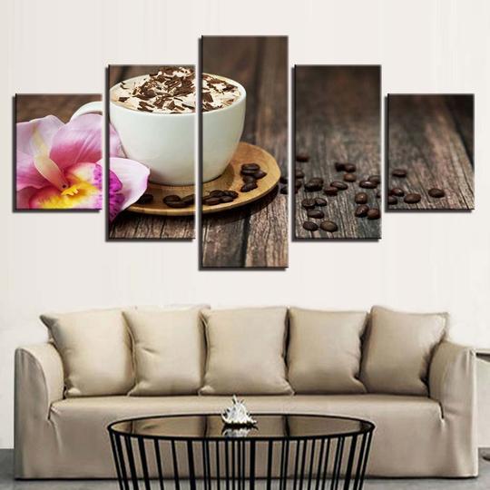 Cappuccino Coffee Cafe - Abstract 5 Panel Canvas Art Wall Decor