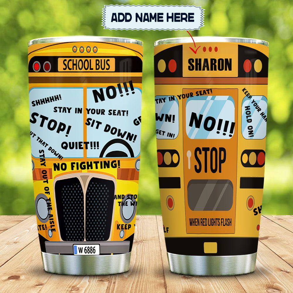 Cartoon Style Funny School Bus Personalized Stainless Steel Tumbler