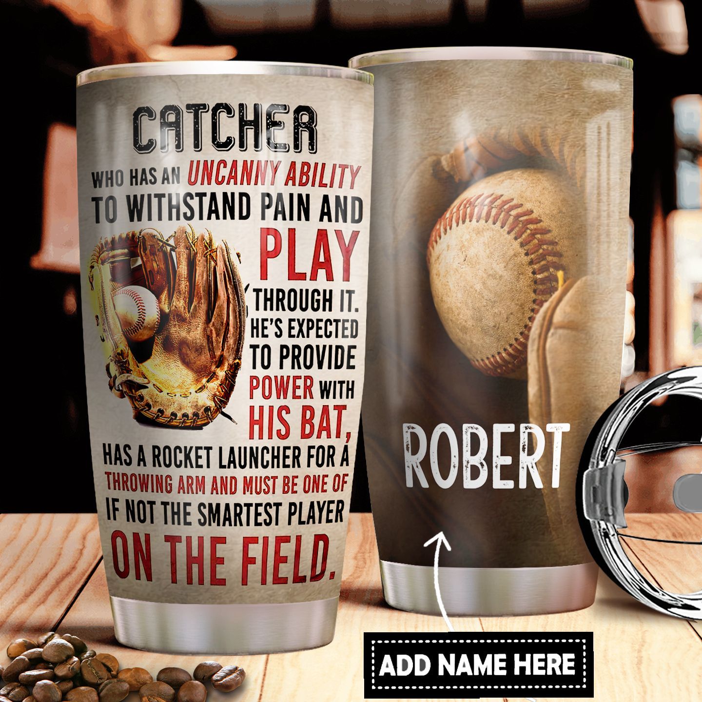 Catcher Baseball Personalized Stainless Steel Tumbler