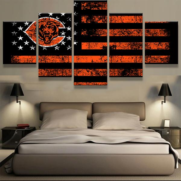 Chicago Bears Football Flag Orange Black - Abstract 5 Panel Canvas Art Wall Decor