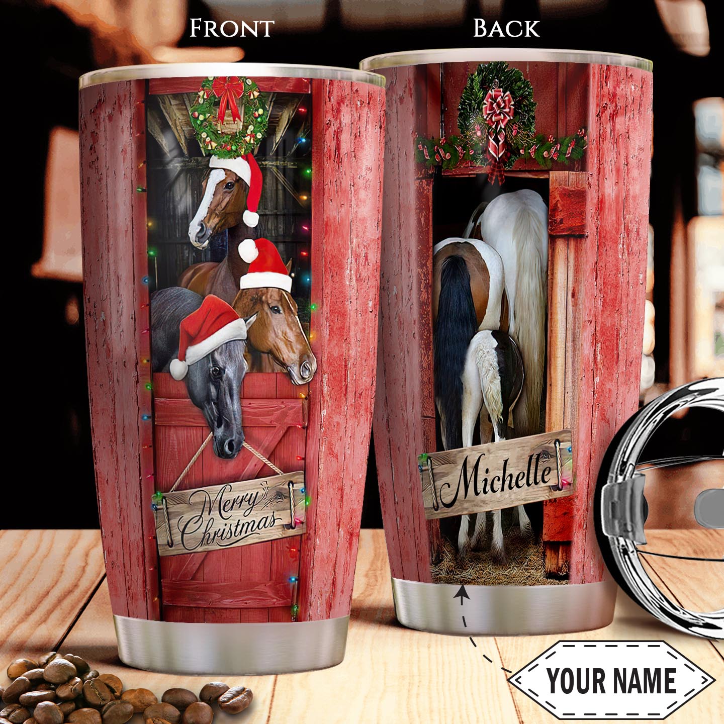 Christmas Horse Personalized Stainless Steel Tumbler