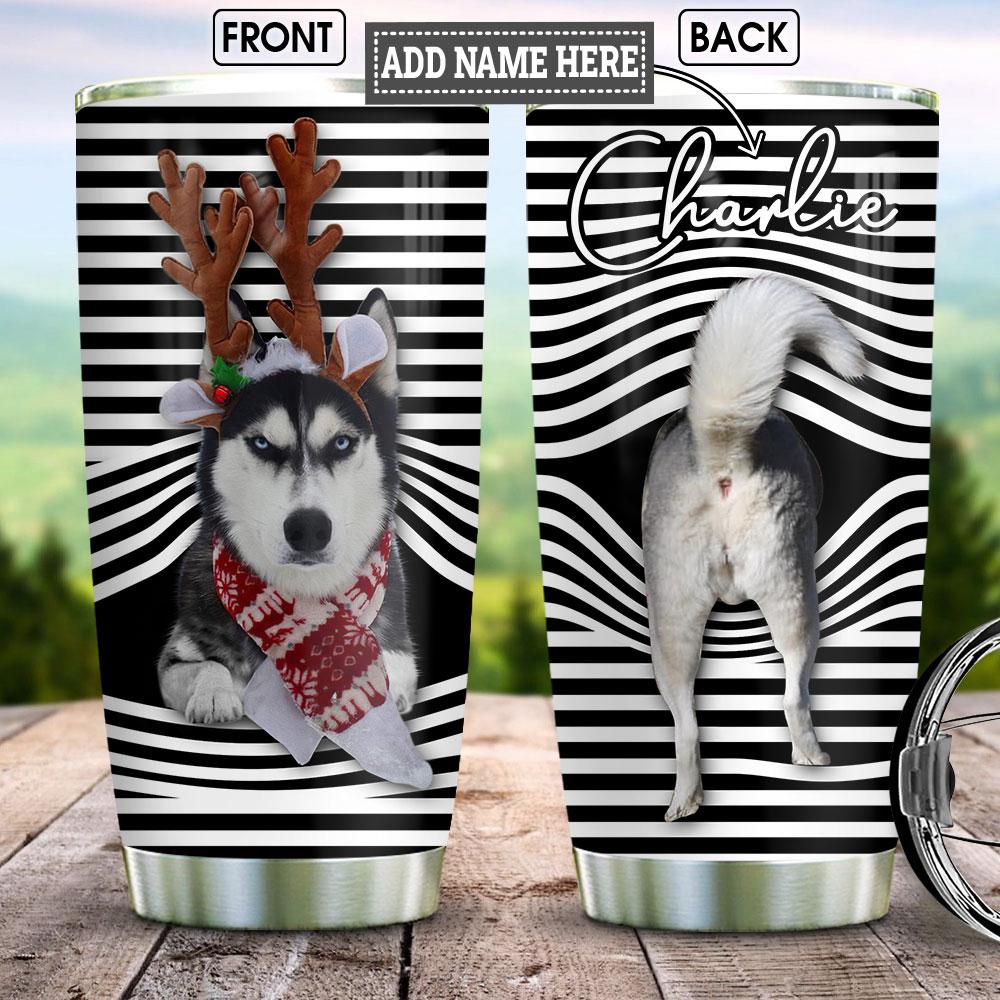 Christmas Husky Under Curtain Personalized Stainless Steel Tumbler