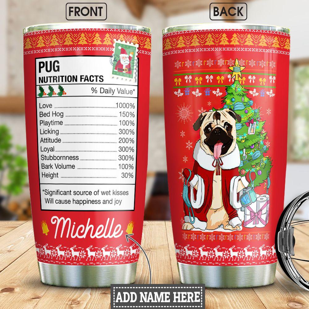 Christmas Pug Facts Personalized Stainless Steel Tumbler