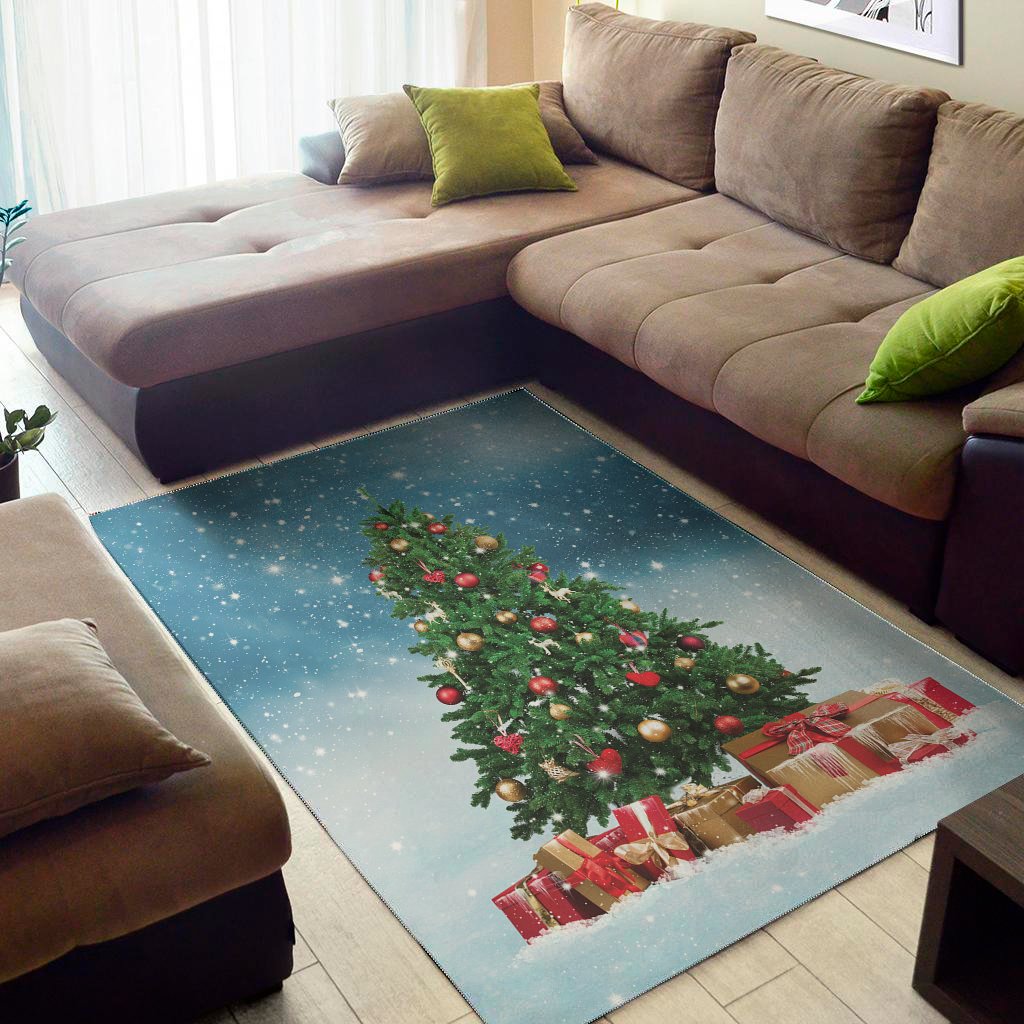 Christmas Tree And Snow Print Area Rug Floor Decor