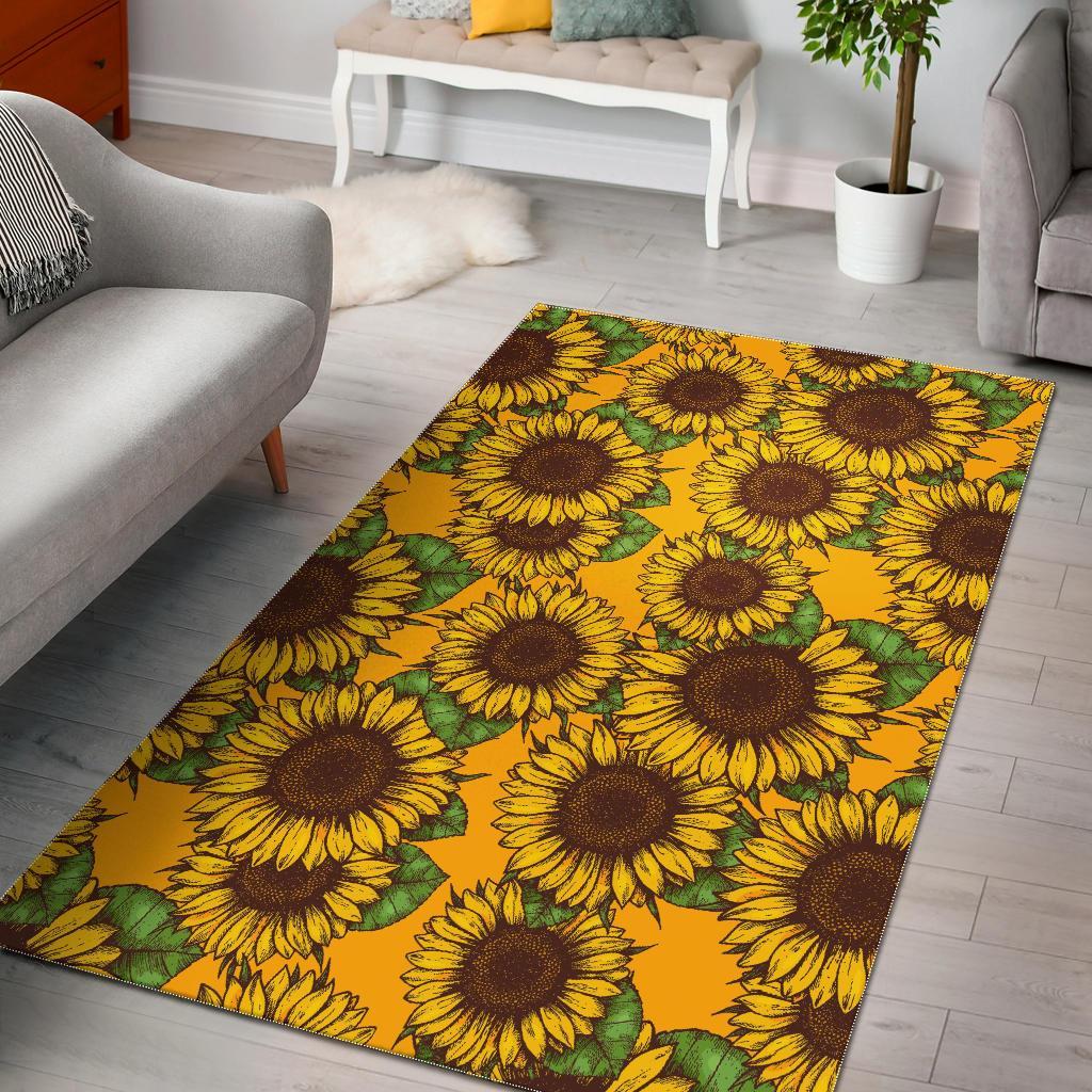 Classic Vintage Sunflower Pattern Print Area Rug Floor Decor