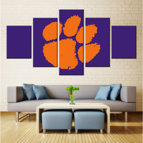 Clemson Tigers 1 - Abstract 5 Panel Canvas Art Wall Decor