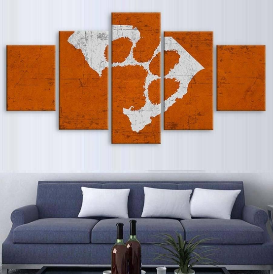 Clemson Tigers 2 - Abstract 5 Panel Canvas Art Wall Decor