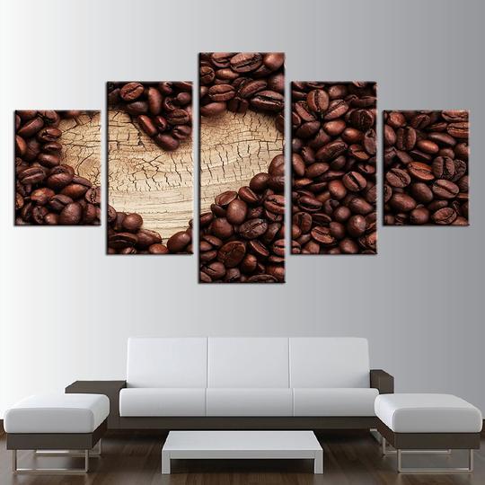 Coffee Beans Heart - Abstract  5 Panel Canvas Art Wall Decor