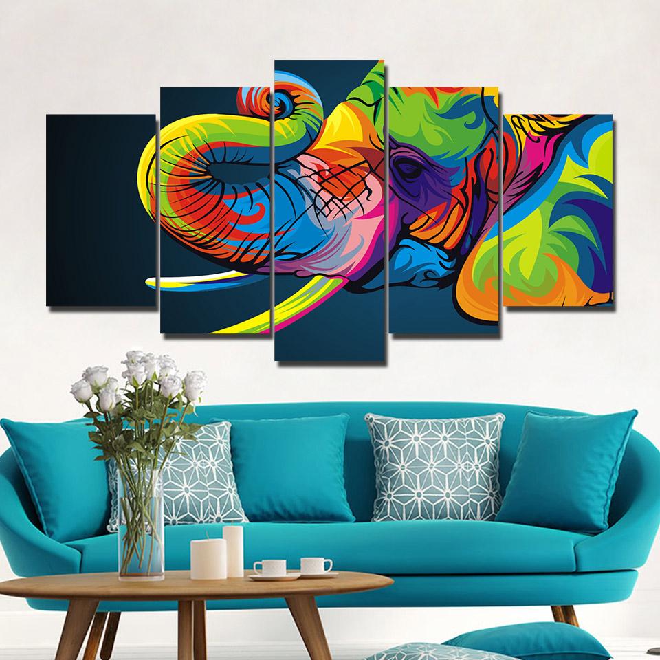 Color abstract elephant 01 - Abstract 5 Panel Canvas Art Wall Decor
