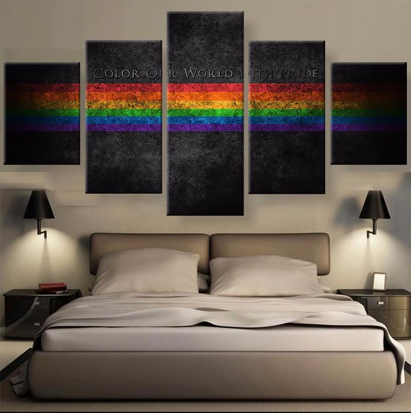 Color Our World With Pride - Abstract 5 Panel Canvas Art Wall Decor