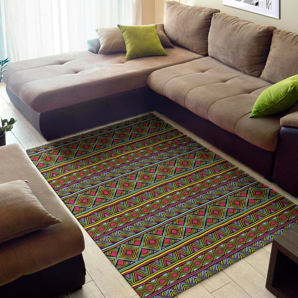 Colorful African Inspired Pattern Print Area Rug Floor Decor