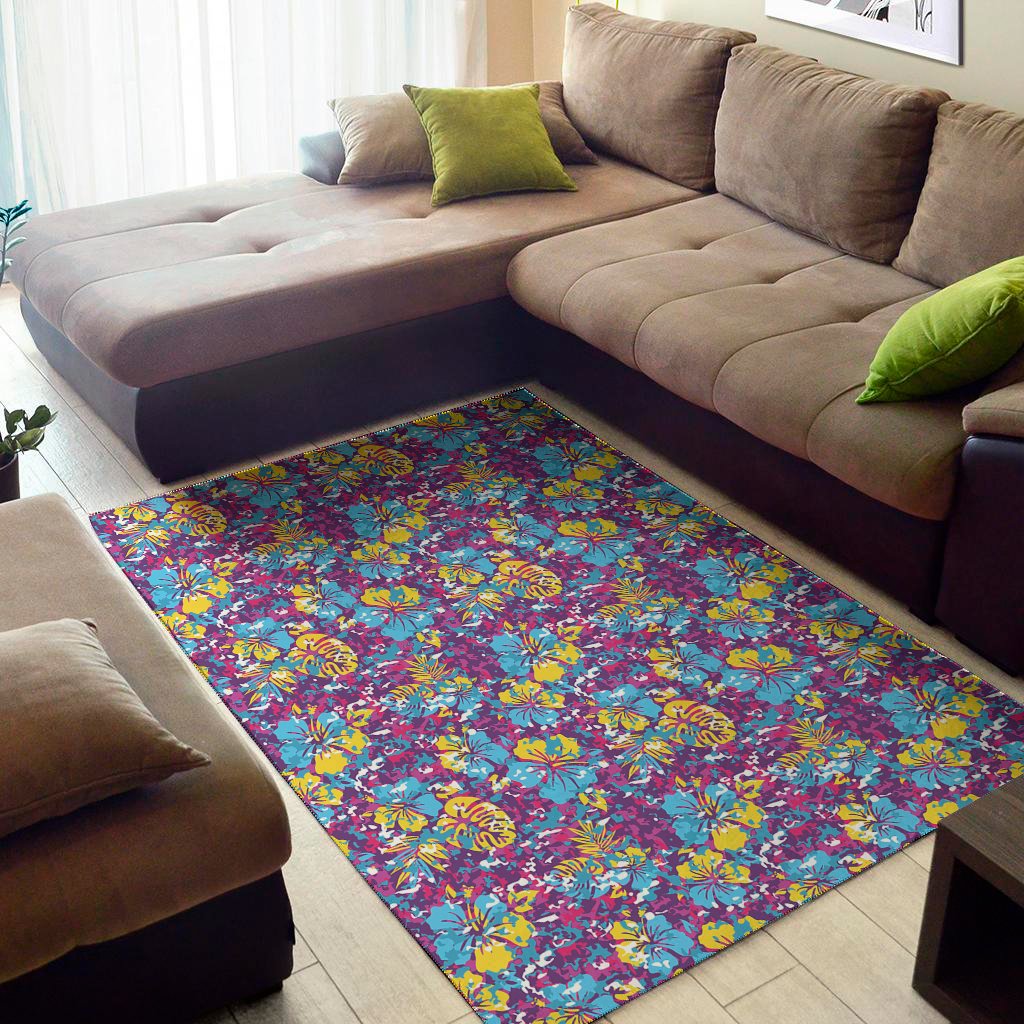 Colorful Aloha Camouflage Flower Print Area Rug Floor Decor
