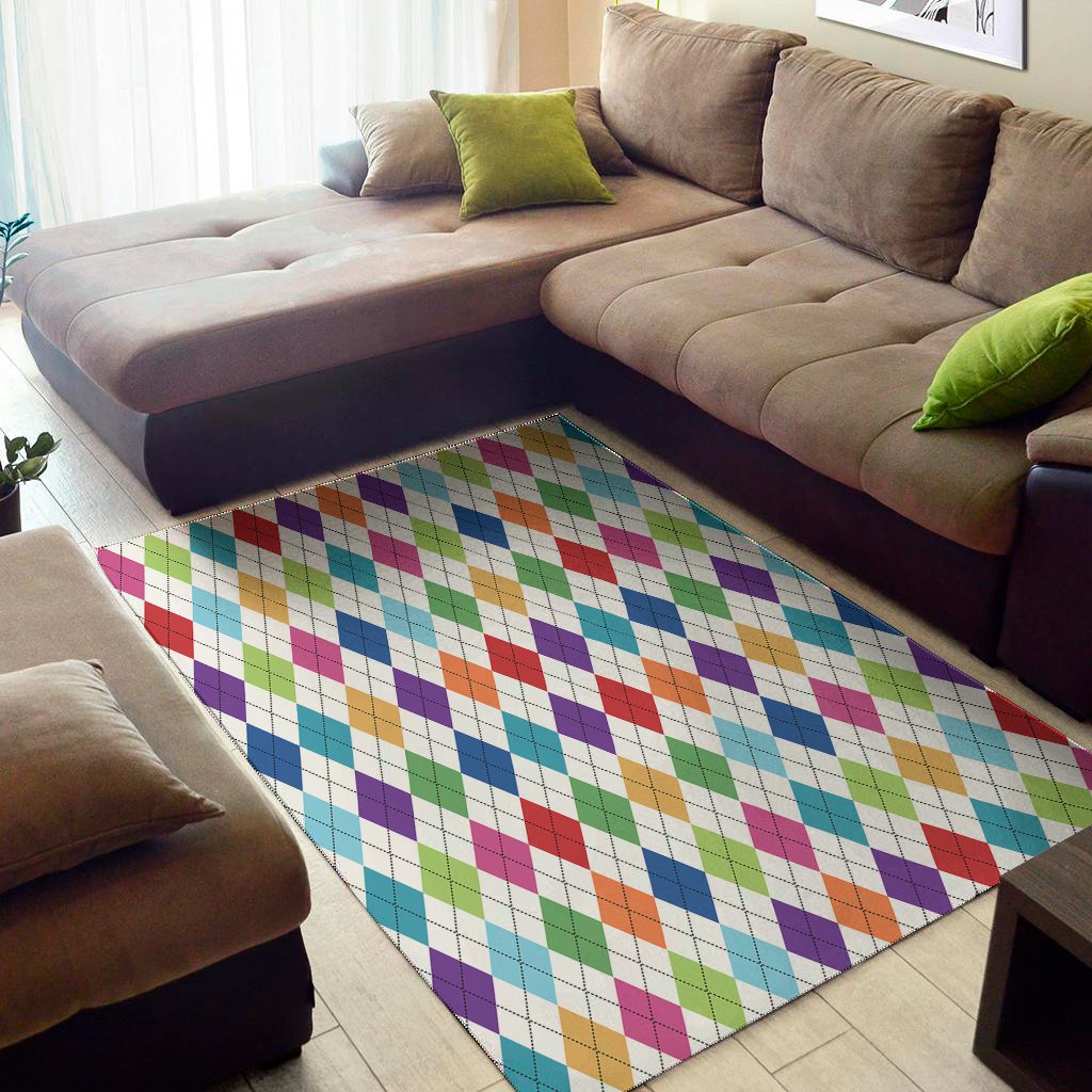 Colorful Argyle Pattern Print Area Rug Floor Decor