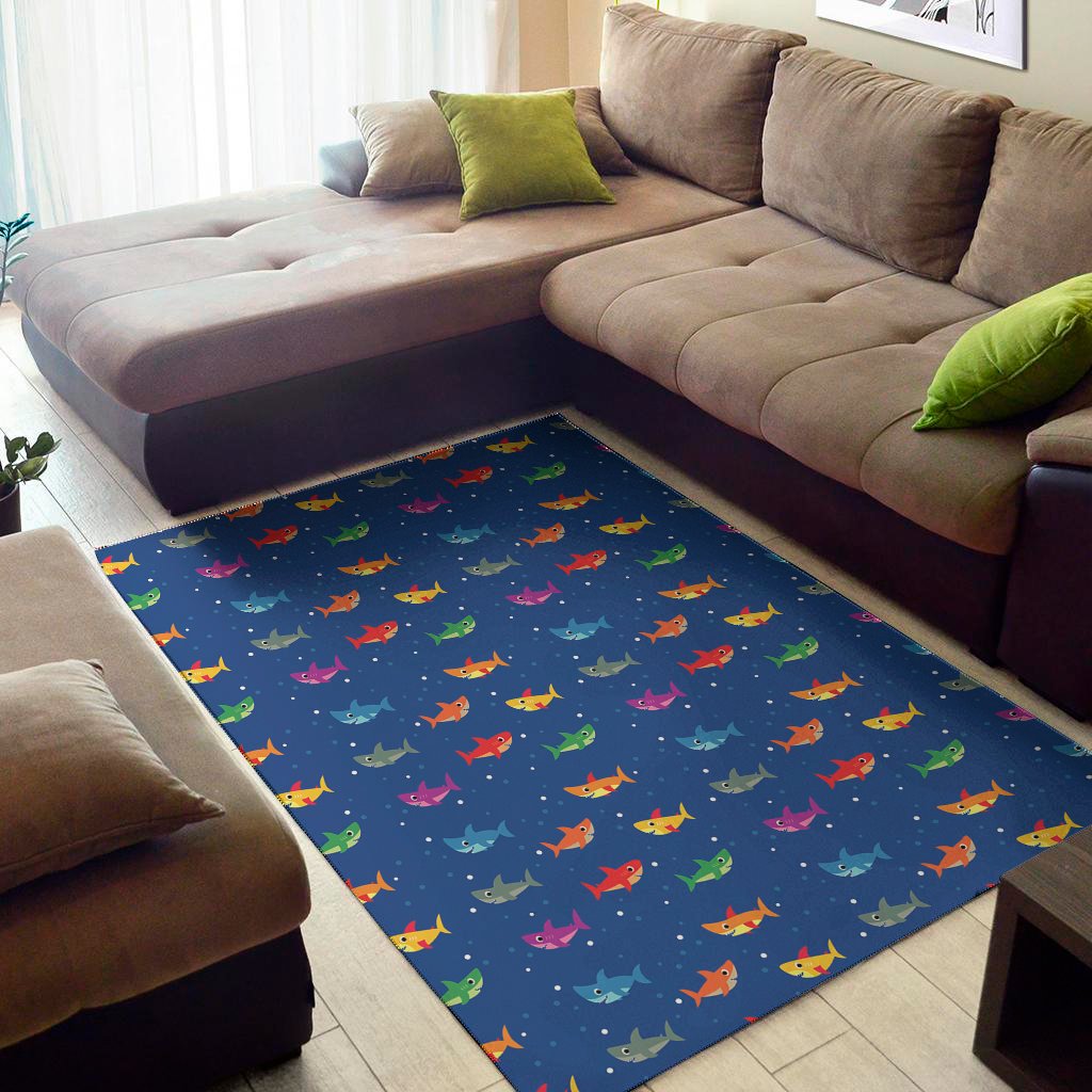 Colorful Baby Sharks Pattern Print Area Rug Floor Decor