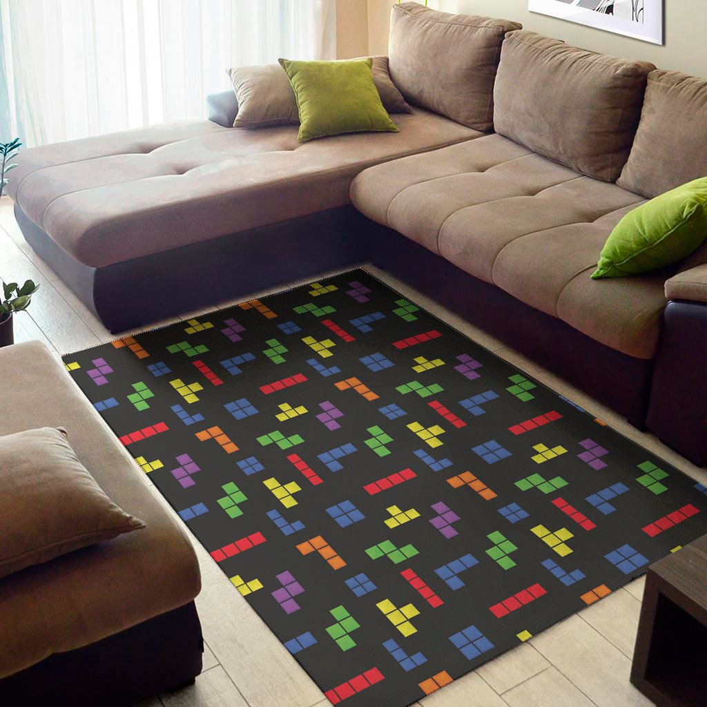 Colorful Block Puzzle Game Pattern Print Area Rug Floor Decor